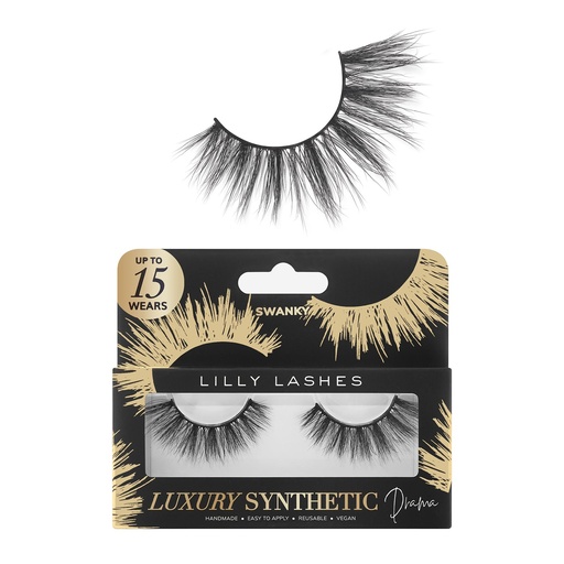 [BRSRAY3QCENRYD3D] Lilly Lashes Luxury Synthetic DRAMA False Eyelashes, Full Length Lash Extension 17mm, Bold Look & Volume, Round Shape, Reusable Fake Lashes 15x, Lash Glue not Included (Swanky)
