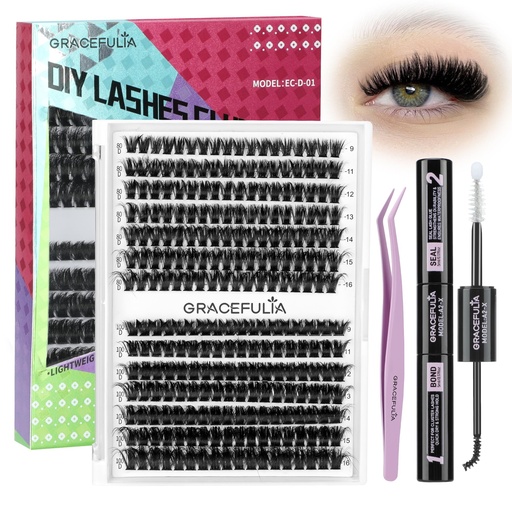 [BRSRAAA6BEIQKADG] Fluffy Lash Clusters 80D+100D, DIY Eyelash Extension Kit with Glue and Tweezer, 9-16mm D Curl Wispy Flat Lash Clusters, 280pcs Individual Lashes