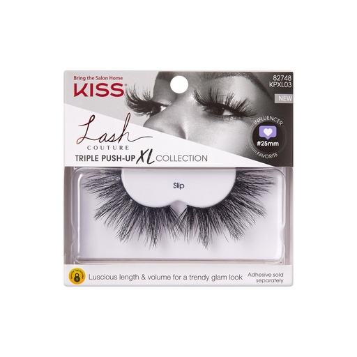 [BRSWYAIYBEHAAEL3] Kiss Lash Couture Triple Push Up XL Collection False Eyelashes, 3D Volume in Extra Long Length with Triple Design Technology, Cruelty-Free and Reusable, Style 'Slip', 1 Pair Fake Eyelashes