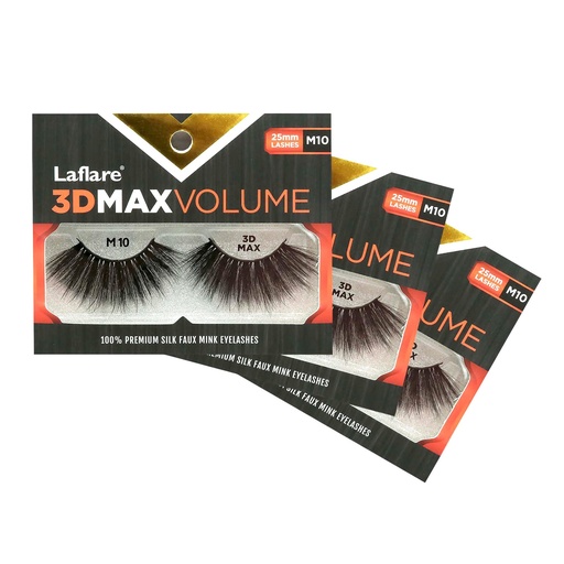[BRSW2AL5CMCBYD33] Laflare Silk Faux Mink 3D MAX VOLUME Eyelashes, Big Dramatic Volume, 25mm Super Long, Multi-Layered Lashes - 3 PACKS BUNDLE SPECIAL (3 Pack, M10)