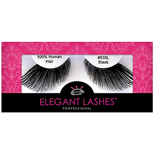 [BRSWIZIZBUFQGHIZ] Elegant Lashes #535L Thick Long Black Human Hair False Eyelashes for Drag Queen Halloween Dance Costume