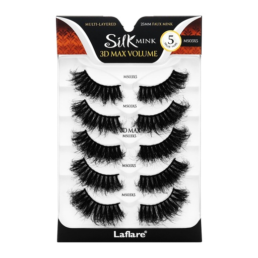 [BRSROALROF7QEAI6] Laflare 25MM Silk Mink Max Volume 3D False Eyelashes, Reusable Fluffy Natural Looking False Lashes, Wispy Lashes 5 Pairs Value Pack (MS03X5P)