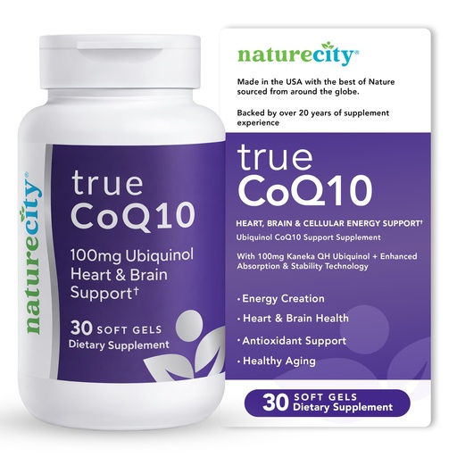 [BRSWKYL5PIFWYH3U] NatureCity True-CoQ10 Ubiquinol 100mg Highly Absorbable and Stablized Kaneka QH CoQ10 Heart, Brain and Cellular Energy Supplement - (30 Soft Gels) Active CoQ10 as Ubiquinol