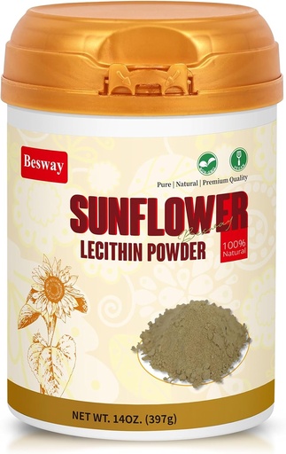 [BRSRA2Y6DFYRA23Z] Sunflower Lecithin Powder 14 oz (40 Serving), 100% Pure, Non-GMO, Natural Supplement for Brain Health, Heart Health, and Healthy Skin, Product of China