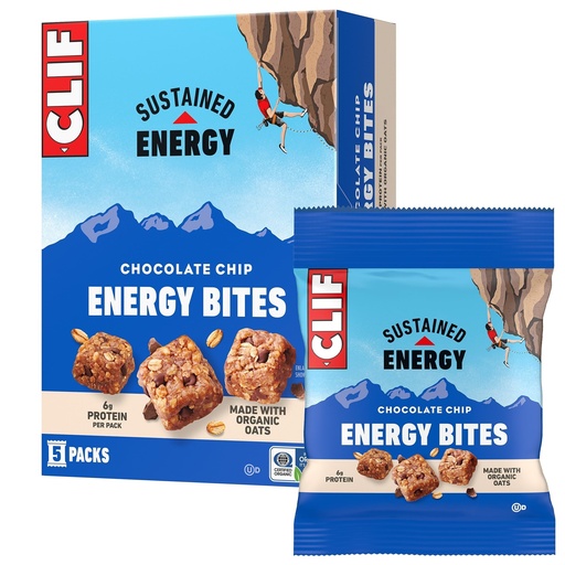 [BRSREBQNDIBRS2Y4] ​​CLIF BAR Energy Bites - Chocolate Chip - Made with Organic Oats - 6g Plant Based Protein - Non-GMO (5 Packs)​