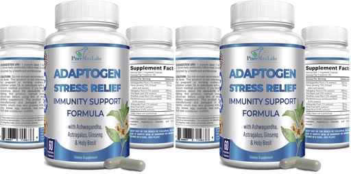 [BRSREAA6AEJW2ADV] Adaptogen Stress Relief Immune Support Formula - Adaptogenic Adrenal Support with Ashwagandha, Astragalus, Ginseng, Holy Basil, Rhodiola, Amla, Maca, Schisandra, Non-GMO - 60 Capsules (Pack of 2)