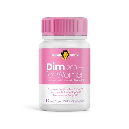 [BRSRGAAROQIQGADF] Peak Body DIM 200 mg for Women – Diindolylmethane Supplement with BioPerine® for Enhanced Absorption – 60 Veggie Capsules – Hormone Balance and Skin Support