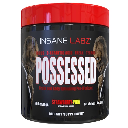 [BRSREALRBUNQEF3O] Insane Labz Possessed Low Stimulant Testosterone Boosting Pre Workout Powder, Loaded with D Aspartic Acid and Creatine Fueled by AMPiberry and OXYgold, 30 Srvgs, Strawberry Pina