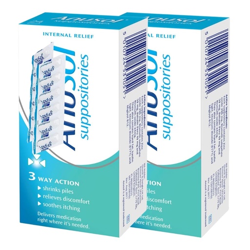 [BRSREYLRCMJRQELA] ANUS0L Haemorrhoids Piles Treatment | 24 Suppositories | 2 Pack, 48 Total