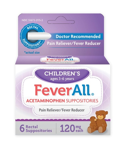 [BRSWIBDQOMMRE2I5] FeverAll Children's Acetaminophen Suppositories, 120 mg - 6 ea