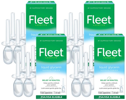 [BRSRAY35CQCQKYA7] Fleet Liquid Glycerin Suppositories for Constipation Relief, Fast and Effective Stimulant-Free Laxative, 7.5 mL Each, 4 Count (Pack of 4)