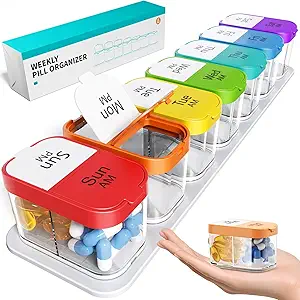 [BRSWYCT5BMCBGG3U] Odaro Extra Large Weekly Pill Organizer, XL Pill Box 7 Day Am Pm, Jumbo Medicine Organizer 2 Times A Day to Hold Daily Medicine Vitamin and Supplements - Rainbow