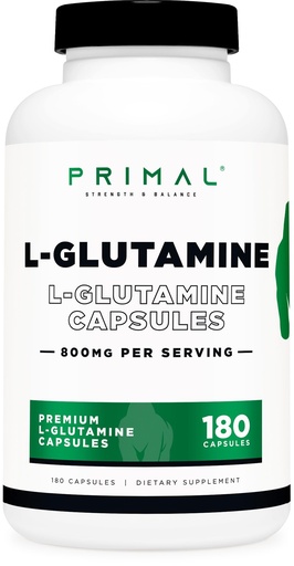 [BRSROFL3CIBRAFL4] Primal L-Glutamine Capsules (180 Capsules / 800mg Per Serving) | Glutamine Amino Acid Supplement
