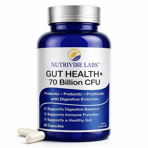 [BRSRGZQFOB4A4FYV] 6-in-1 Gut Health 70 Billion CFU Probiotics, Prebiotics, Postbiotics for Women & Men with Enzymes & L-Glutamine - Support Digestive & Immune Health, Occasional Gas & Bloating - 60 Caps