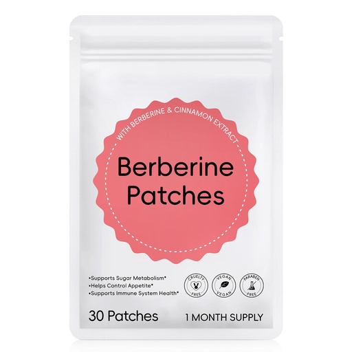 [BRSRGCQTBYDWYCAV] Berberine Patches for Women & Men, with Cinnamon, Chromium, L-Glutamine, Pomegranate, 8-Hour Long-Lasting Formula, Multi-Position Application, Vegan, Latex-Free, 30 Count