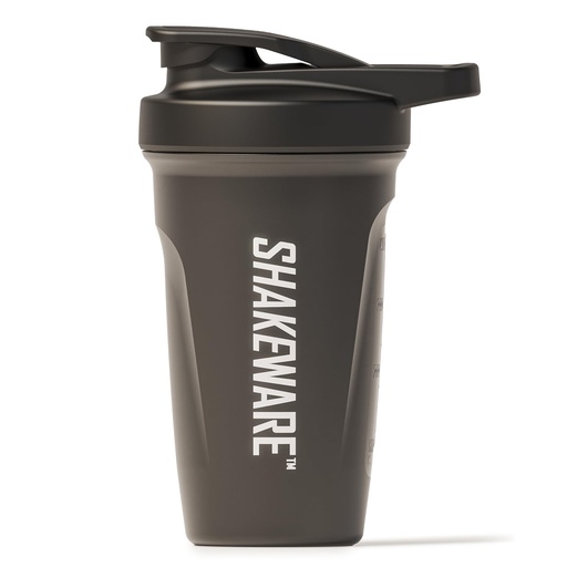 [BRSRGBAOAV4GMADG] Protein Shaker Bottle — 20oz — Snap-Fit Agitator for Smooth Lump-Free Mixes — Leak-Proof BPA-Free Gym Shaker with Measuring Scale for Fitness and Everyday Use — Black