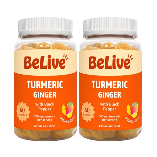[BRSRMEA6C4CA4D35] BeLive Turmeric and Ginger Gummies - 500mg - Joint and Mobility Support Supplement - Curcumin with Black Pepper for Enhanced Absorption - Tropical Flavor - 2 Pack, 120 Count