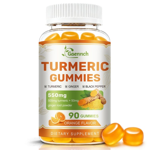 [BRSRYZYLDIIGAEYU] Turmeric and Ginger Gummies 90 Count with Black Pepper for High Absorption | Orange Flavor, Non-GMO & Gluten Free Mobility Support Supplement Turmeric Gummies with Ginger Root, Black Pepper & Curcumin