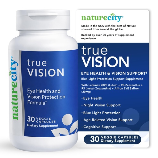 [BRSWKYL5PIFQMEQ5] NatureCity True-Vision Eye Health Supplement - Plant-Based Lutein and Zeaxanthin with High Potency Saffron 20mg - Blue Light Protection, Support Central and Night Vision (30 Veggie Capsules)