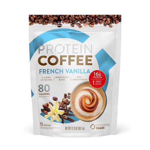 [BRSW2ZTRAQGQE3DV] Complete Nutrition High Protein Complete Roast French Vanilla Coffee, 16 g of Quality Protein, 0 g Carbs, Zero Sugar, 1 Shots of Espresso, Keto Friendly, All Natural, 15 Servings, 12.7 Oz