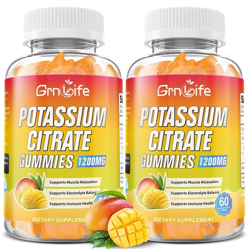[BRSRAGIPOEDW2HI3] 2 Pack Potassium Citrate Gummies, High Potassium Supplement Gummies 1200mg for Adults & Kids, Support Leg Cramps & Muscle Health, Vegan, Mango Flavor 120 Count