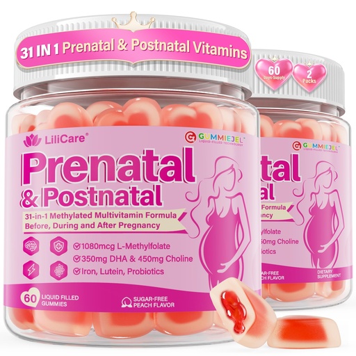 [BRSRGCTQCN5BA3LK] Prenatal Vitamins for Women, Prenatal Gummies with 1080mcg Methylfolate, Vegan Omega-3(DHA+EPA), Iron, 450mg Choline, D3, K2, B12, Supports Before During & After Pregnancy, Sugar-Free, 120Cts