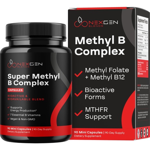 [BRSRAAT6BUBGKE3U] Methylated B Complex Vitamin Supplement - Bioactive Methyl B Complex with 5-MTHF Methyl Folate & B12 Methylcobalamin for Brain Heart Energy & Homocysteine Support - Super Vitamin B Complex - 90 Caps