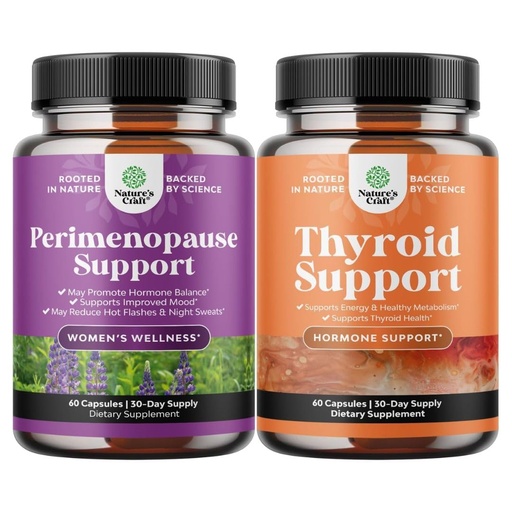 [BRSROCDQBAGWYGY6] Bundle of Complete Perimenopause Supplement with Maca Root Vitex Berry Black Cohosh for Hot Flashes Night Sweats and Herbal Thyroid Support Complex - Potent Kelp Iodine Supplement for Hormone Balance