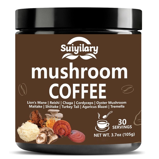 [BRSRAHDYDN5WCHIV] Suiyilary 10 Mushroom Coffee with Arabica w, Lion's Mane, Reishi, Mushroom Polysaccharides & More, Instant Mushrooms Powder for Focus, Immunity Boost, Memory & Clarity By Savoy Impex - 30 Servings