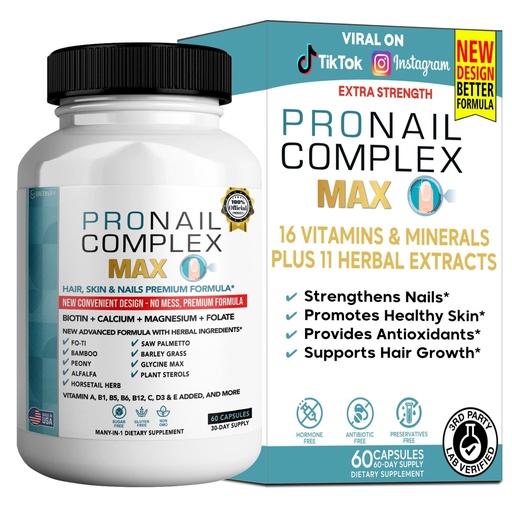 [BRSREGL4BAOW2AIV] ProNail Complex Max Hair, Skin & Nails Premium Supplement with Biotin & Herbal Blend, 60 Capsules, 30 Day Supply (1)