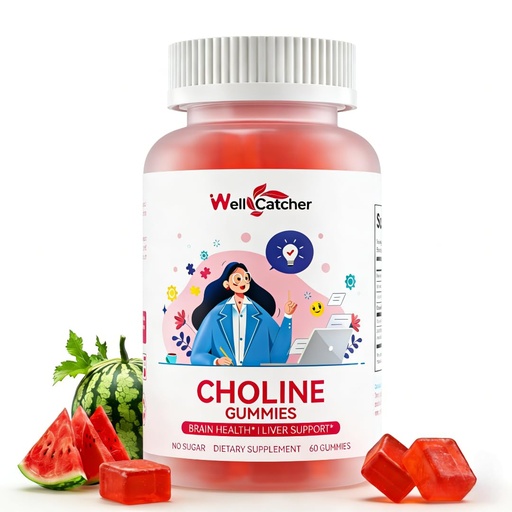 [BRSRGHTYCUNAM33K] CDP Choline Supplement Gummies 550 mg: Citicoline Brain Supplement for Memory Focus Liver Health with DHA B12, High Potency Sugar Free Vegan Non GMO Watermelon Flavor 30 Days