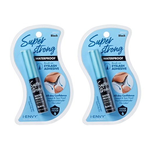 [BRSREEL5B55BOCYU] i-Envy Super Strong Waterproof Clear Eyelash Adhesive, Long Lasting Sweat & Tear Proof Lash Glue for Eyelash Extensions, All Day Hold Durable Brush-On (Waterproof Black, 2 Pack (2 Count))