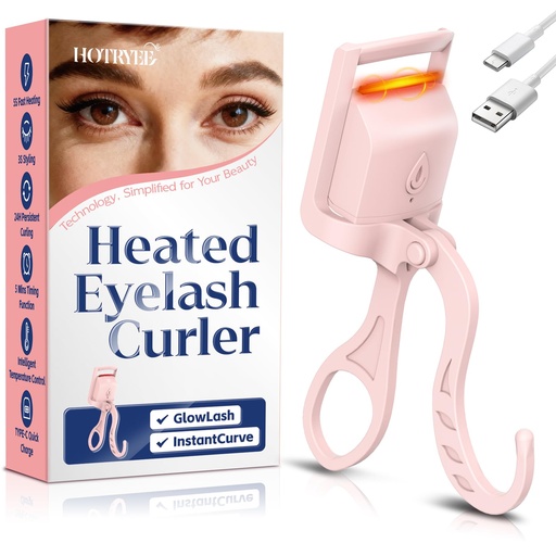 [BRSRYZACB4MRGC3V] Heated Eyelash Curler, 5S Fast Heating Electric Eyelash Curler, Safe Anti-Scald Eyelash Curlers with Silicone Pad, Type-C Quick Charge, Intelligent Temp Control, 24H Long-Lasting Curls (Pink)
