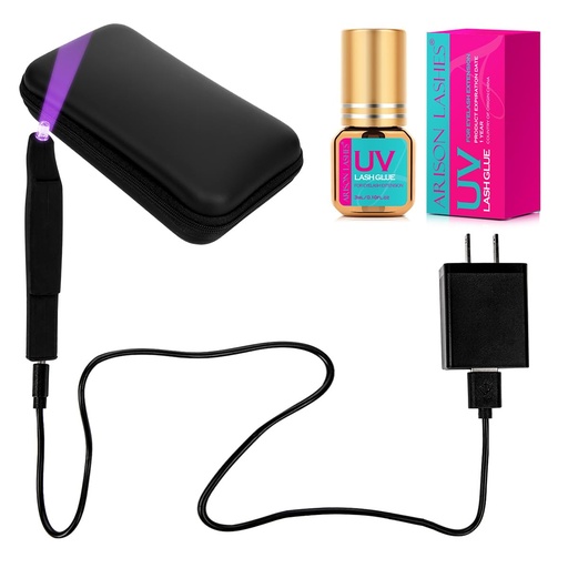 [BRSREALYBUMGKCDV] UV Lash Glue (3ml) with Light, 2-in-1 Portable UV LED Lamp Eyelash Extension Glue Applicator, Safe and Easy to Use for Home, Travel, Salon, Professional and Personal Use