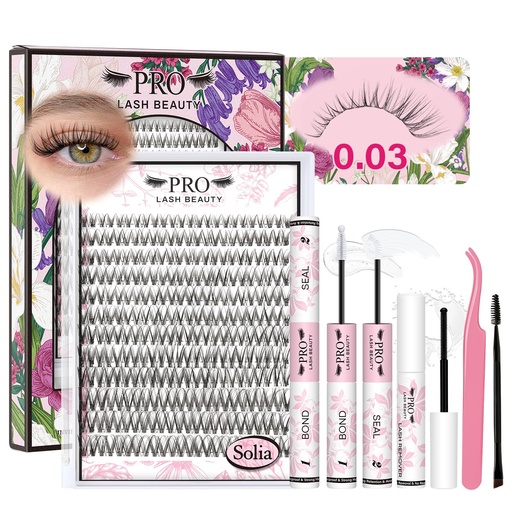 [BRSREH32CBYRMYL3] PROLASHBEAUTY Natural Lash Clusters Kit Wispy Lash Clusters Invisible Band with Clear Lash Bond and Seal Lash Tweezer Lash Remover Eyelash Clusters Kit Waterproof Easy to Apply (Solia,8-16mix)