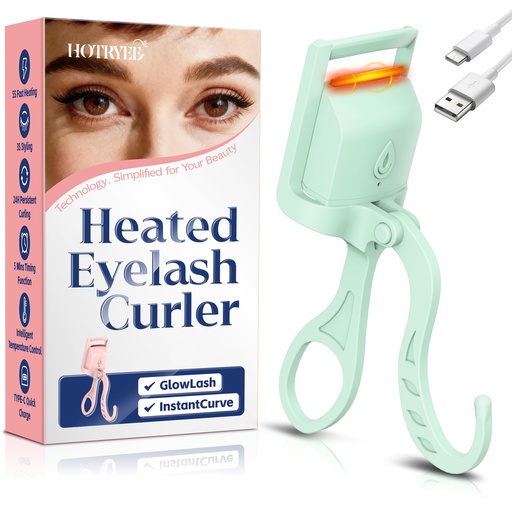[BRSRYZAHO4NB62Y2] Heated Eyelash Curler, 5s Fast Heating Electric Eyelash Curler, Safe Anti-Burn Eyelash Curlers with Silicone Pad, Type-C Quick Charge, Intelligent Temp Control, 24H Long-Lasting Curls (Green)
