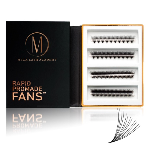 [BRSRAHY5CADRUCDV] Rapid Promade Fans by Mega Lash Academy - Premade Volume Fans Korean PBT - Dark and Thin Base - 500 Fans (12D - CC, 11-12-13-14 mm)
