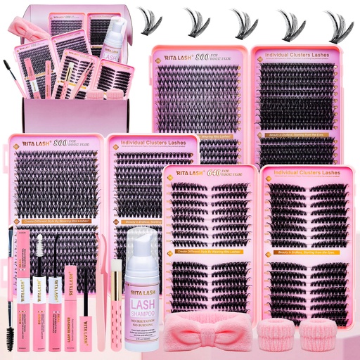 [BRSRGZT7BN5BM3TH] Lash Clusters Kit Eyelash Clusters Kit Cat Eye Lashes Large Pack Cluster Eyelash Extensions Lash Extension Kit Pestañas Postizas Naturales with Lash Bond&Seal,Remover,Tweezers,Cleanser(Lash Kit-5)