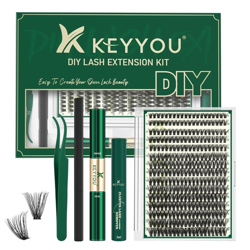 [BRSROGTRAB7GEAL5] KEYYOU Lash Extension Kit DIY 300Pcs Lash Clusters Eyelash Extension Kit 50D D Curl 9-18MIX Lash Clusters Kit with Lash Glue Remover Applicator Easy to Use for Beginners(Kit,50D-D,9-18MIX)