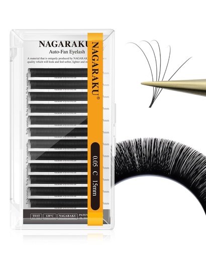 [BRSW2YL2OQIAAHIZ] NAGARAKU Easy Fan Eyelash Extensions Volume Lash 0.05 C curl 15mm Rapid Blooming Faux Mink Cluster Easy Fanning Pestañas Soft Natural Lashes Supplies for Beginners & Professional Salon Use