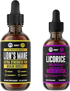 [BRSROBT4DMPBOELX] HERBIFY Bundle - Lions Mane Drops & Licorice Root Extract - Brain Boost & Nervous Stomach Support