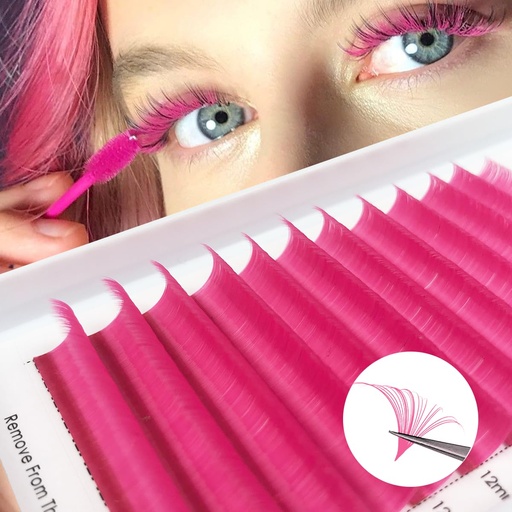 [BRSROFD4AENAEHLO] CoMango Colored Lash Extensions Easy Fan Volume Lashes Pink C Curl Eyelash 8-14mm Mixed Lash Extension Tray 2D-20D Rapid Blooming Flower Self Fanning Mega Volume Lash Extensions(Pink,0.07-C-8-14MM)