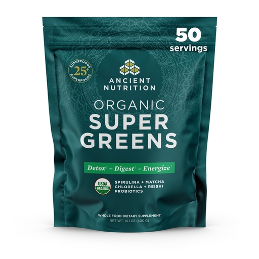 [BRSROYD7O4IGED37] Ancient Nutrition Super Greens Powder, Organic Superfood Powder with Probiotics Made with Spirulina, Chlorella, Matcha, and Digestive Enzymes, 50 Servings, 14.1 oz