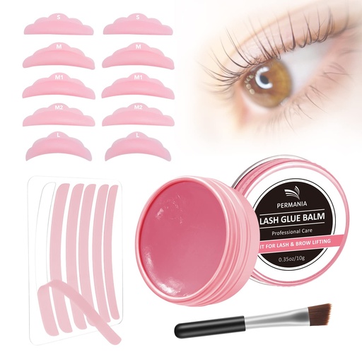 [BRSRMCABO4GWM236] PERMANIA Lash Lift Rods, Great Smell Lash Glue Balm for Eyelash Perm Silicone Curler Pads Reusable Lash Perm Covers Makeup Beauty Tools 17PCS(Pink)