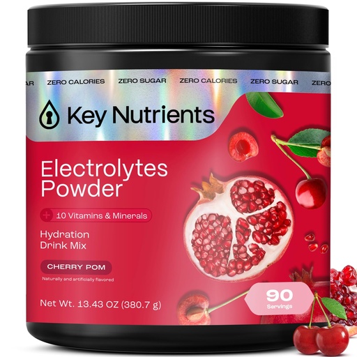 [BRSWGCQ2A4CR63TL] KEY NUTRIENTS Multivitamin Electrolytes Powder No Sugar - Sweet Cherry Pom Electrolyte Powder - Endurance & Energy Supplement - Hydration Powder - No Calories - 90 Servings - Made in USA