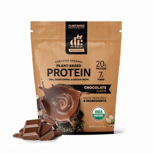 [BRSRGBAFAUCAA23D] Dr. Murray's USDA Organic Plant Based Protein Powder | 20g Protein | 7g Fiber | Vegan & Keto | Gluten & Dairy Free | Low Carb | No Added Sugar | Chocolate, 1 lb.