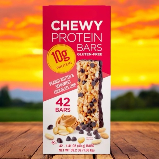 [BRSRAAYZOUCWCDYV] Protein Bars - Peanut Butter & Chocolate Chip, 10g Protein, Gluten-Free, 42 Count, 1.41 oz Each, 59.2 oz Total