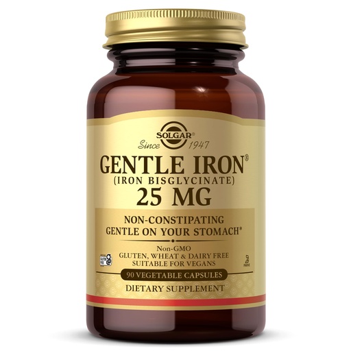 [BRSWECQQCUPWCGT2] Solgar Gentle Iron 25mg, 90 Vegetable Capsules - Energy, Normal Red Blood Cell Production - Gentle on the Stomach - Non-GMO, Vegan, Gluten Free, Dairy Free, Kosher - 90 Servings