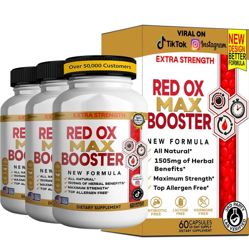 [BRSRGCY7PMOWO3TB] Red Ox Max Booster Dietary Supplement, Organic Maca Root, 60 Capsules (3)