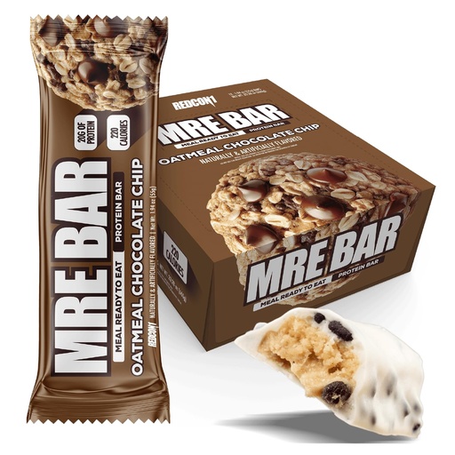 [BRSRGFARDN6BGEI7] REDCON1 MRE Oatmeal Chocolate Chip Protein Bars - 12 Count Snack Bars for Breakfast or Post-Workout